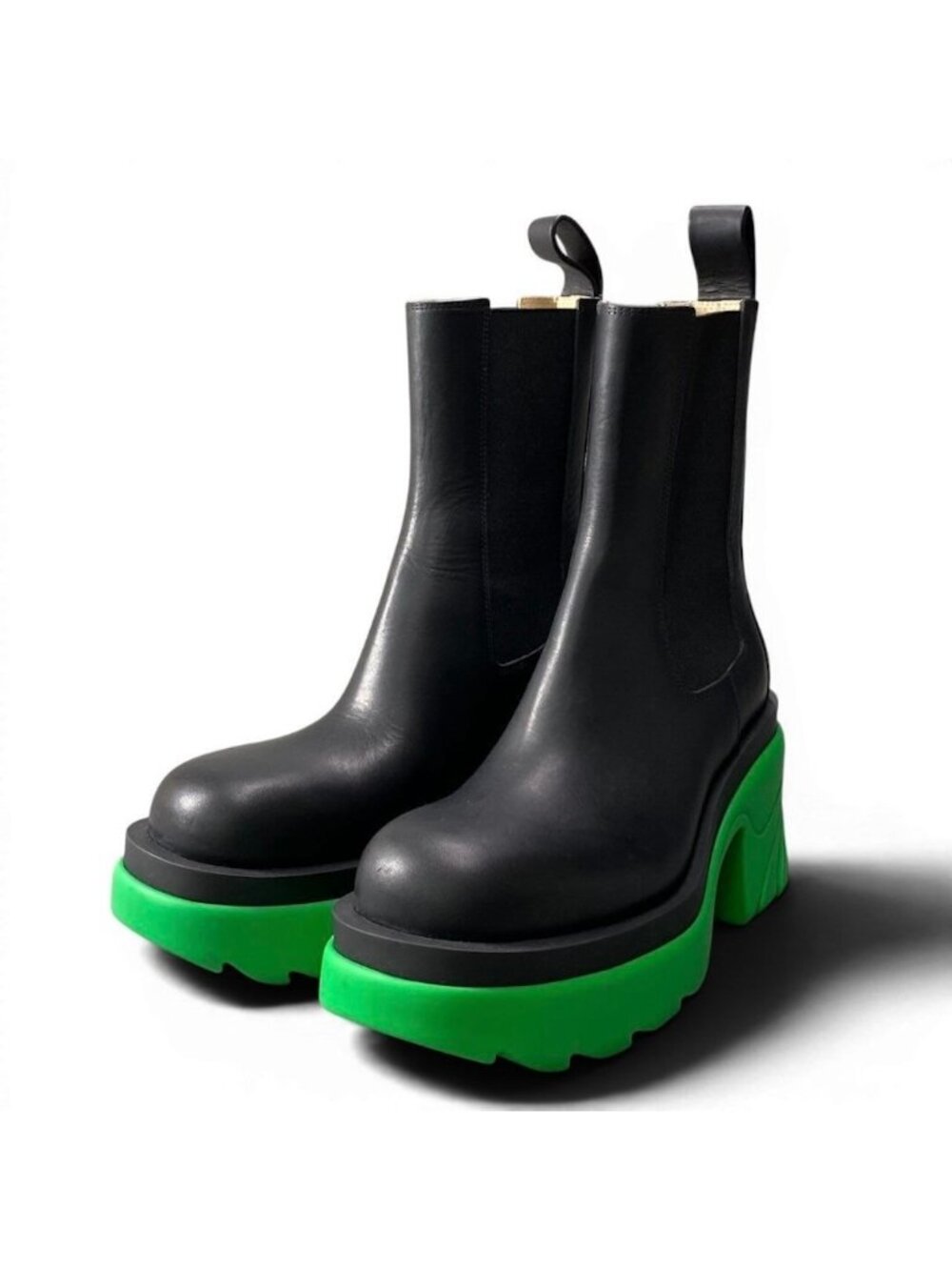 Bottega Veneta Flash Chelsea Boots Side Gore Platform Black Green Leather